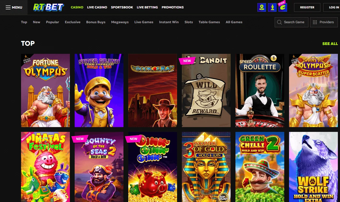 Rtbet Casino games experience on desktop