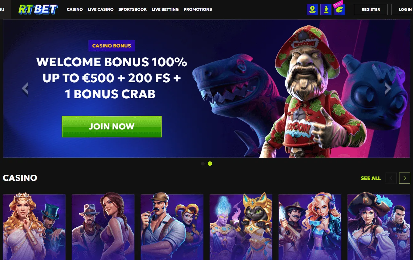 Rtbet Casino home experience on desktop